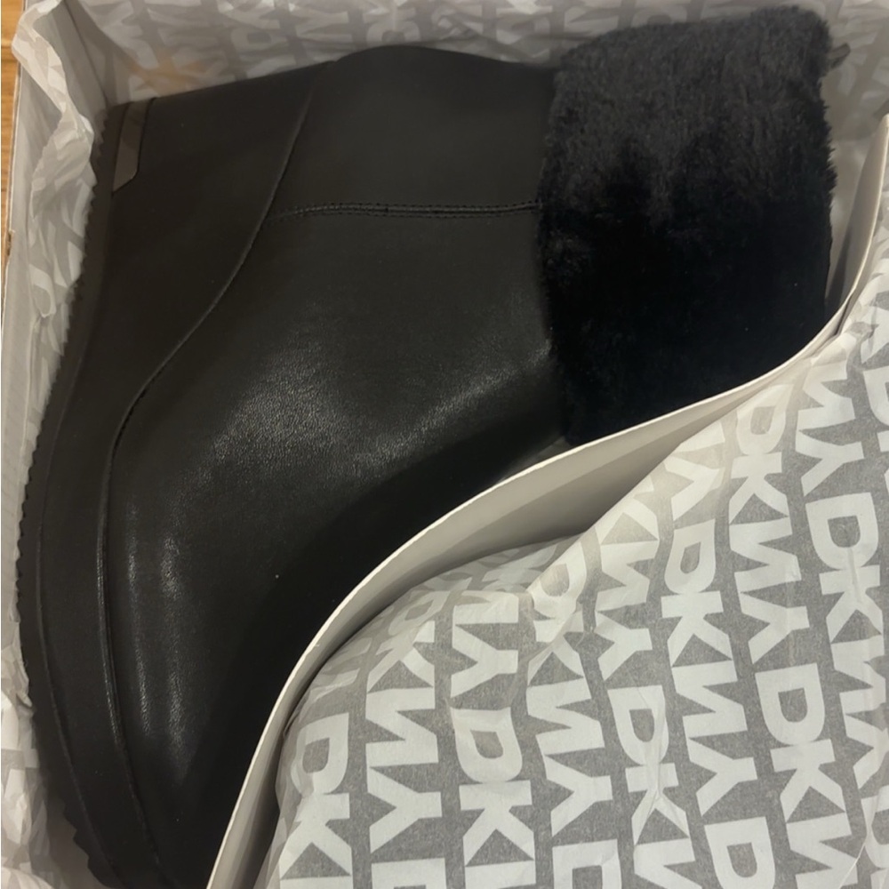 DKNY Black Ankle Boots with Fur Trim